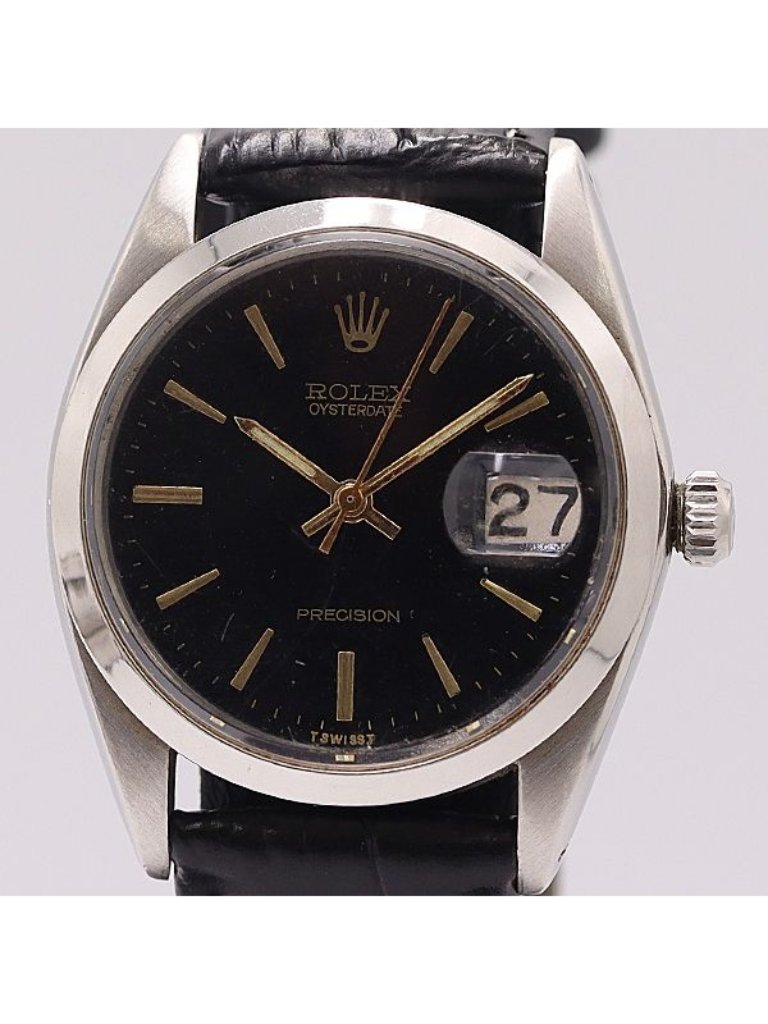 Rolex Oyster Date Precision Hand Wound Black Dial Watch